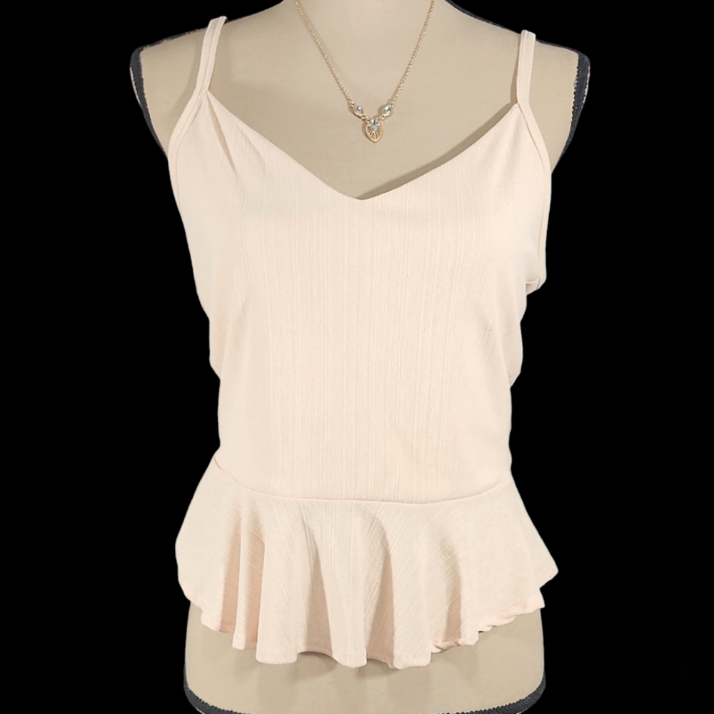 Saints 21 Peplum Beige Sleeveless Top. L